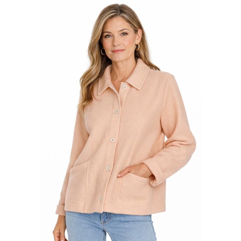 Chico's Jacket Size 3 (XL) 100% Wool Blush Pink Button‎ Front Collared Pockets